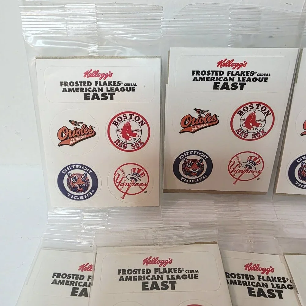8 Vtg 90's Ad Promo Kellogg's American Baseball League East Stickers Party Favor